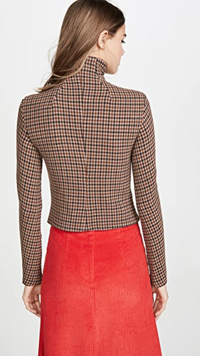 Shop A.w.a.k.e. Gingham Mailbox Turtleneck Top In Beige/brown