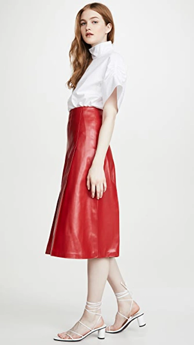 Shop A.w.a.k.e. Faux Leather Multi Panel Skirt In Red