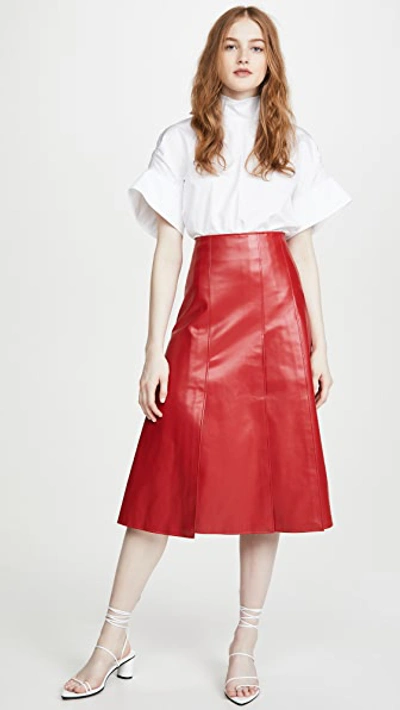 Shop A.w.a.k.e. Faux Leather Multi Panel Skirt In Red