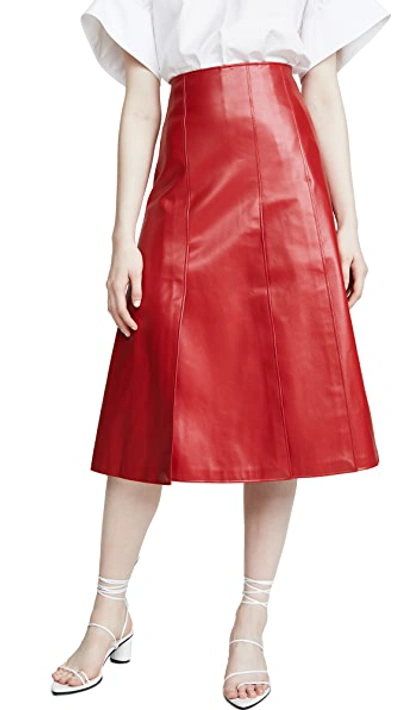 Shop A.w.a.k.e. Faux Leather Multi Panel Skirt In Red