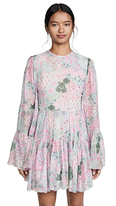 Shop Giambattista Valli Long Sleeve Mini Dress In Ivoire/giungla