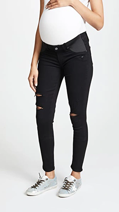 Shop Paige Maternity Verdugo Ultra Skinny Jeans In Black Shadow Destructed