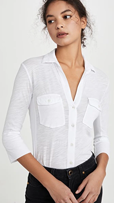 Shop James Perse Contrast Panel Shirt In White