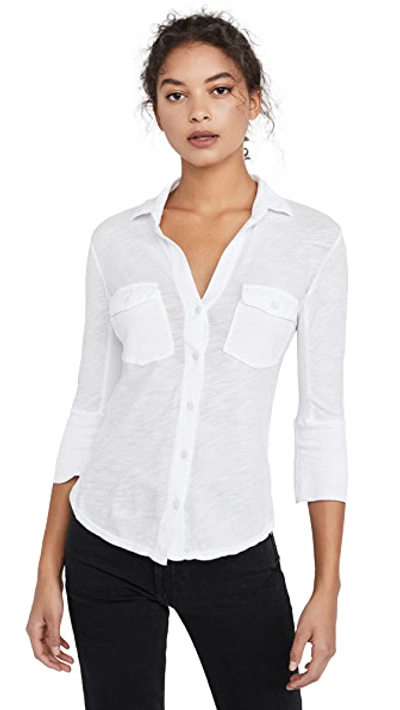 Shop James Perse Contrast Panel Shirt In White