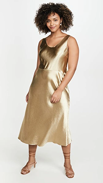 Shop Vince Metallic Tank Dress In Pale Gold