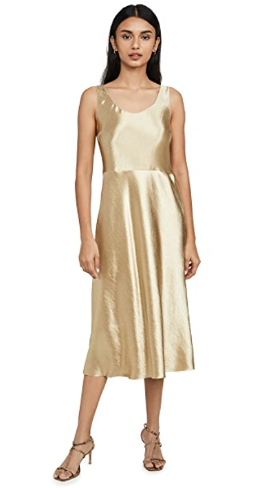 Shop Vince Metallic Tank Dress In Pale Gold