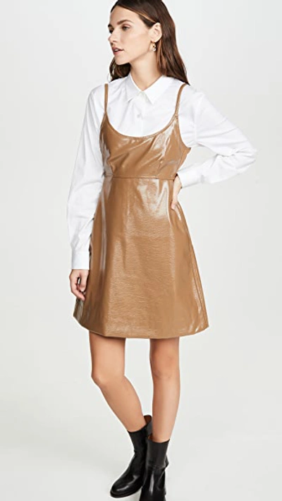 Shop Ganni Patent Faux Leather Mini Dress In Ermine