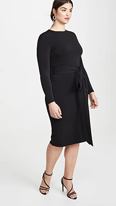 Shop Alice And Olivia Delora Long Sleeve Tie Waist Dress In Black