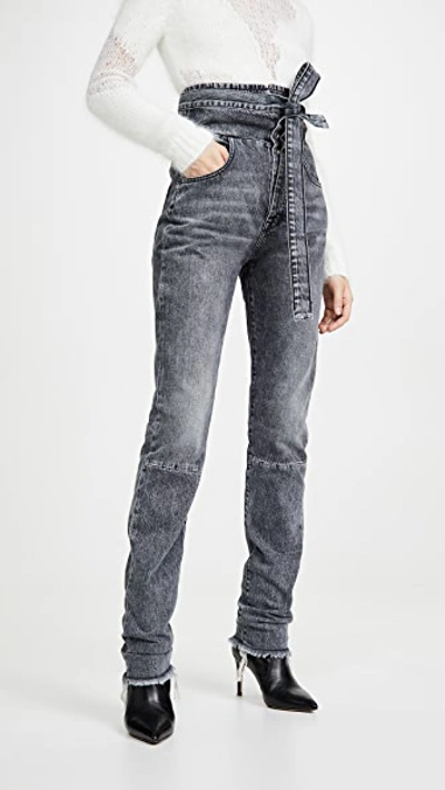 Shop Ben Taverniti Unravel Project Stonewash Corset Sraight Leg Jeans In Black