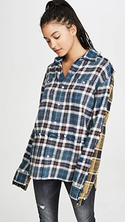 Shop R13 Mended Shirt In Blue With Green Plaid