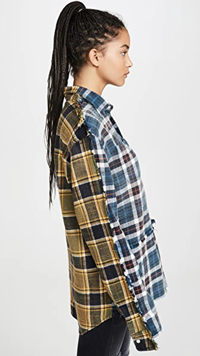 Shop R13 Mended Shirt In Blue With Green Plaid