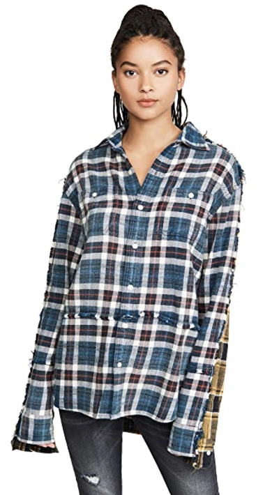 Shop R13 Mended Shirt In Blue With Green Plaid