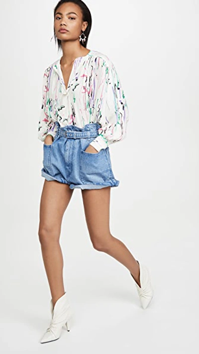 Shop Isabel Marant Paper Bag Shorts In Light Blue