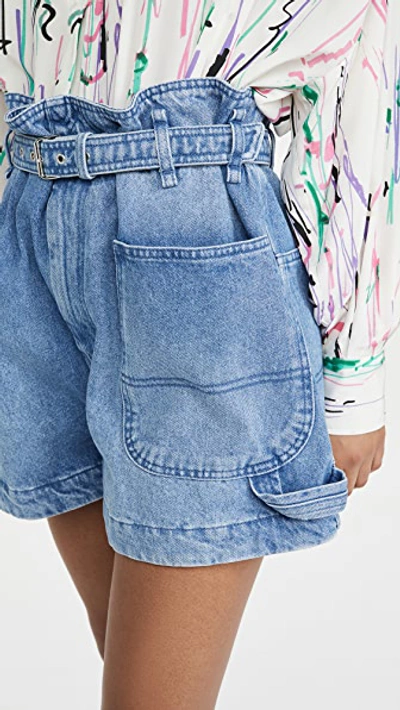 Shop Isabel Marant Paper Bag Shorts In Light Blue