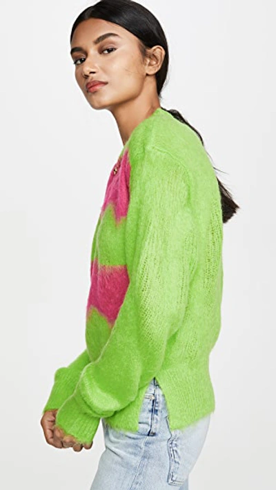 Shop Versace Fuzzy Neon Mohair Sweater In Green/pink