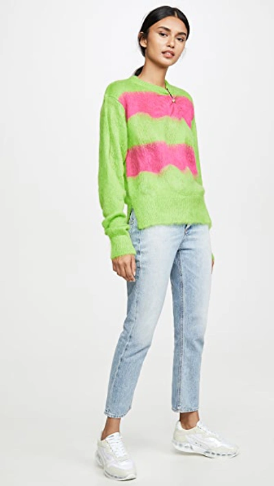 Shop Versace Fuzzy Neon Mohair Sweater In Green/pink