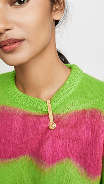 Shop Versace Fuzzy Neon Mohair Sweater In Green/pink