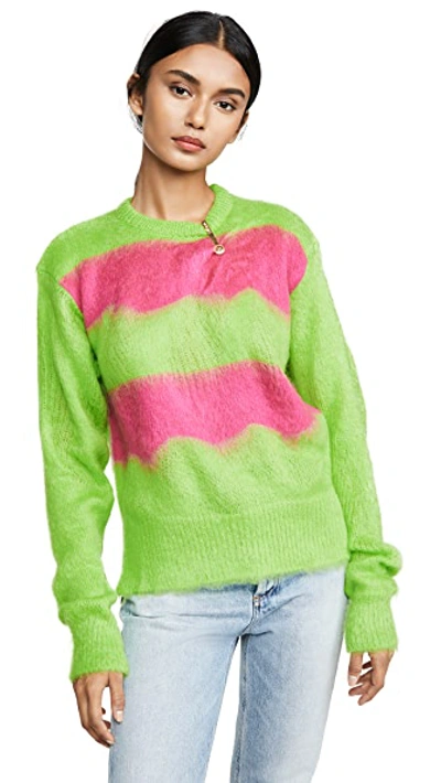 Shop Versace Fuzzy Neon Mohair Sweater In Green/pink