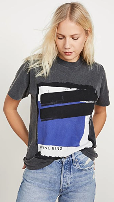 Shop Anine Bing Georgie Blue Painting Tee In Washed Black