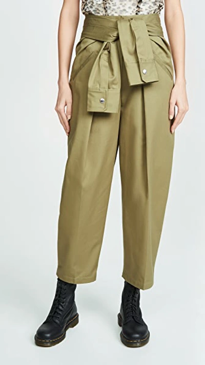 Shop Alexander Wang Cotton Tie Front Waist Trousers In Field Green