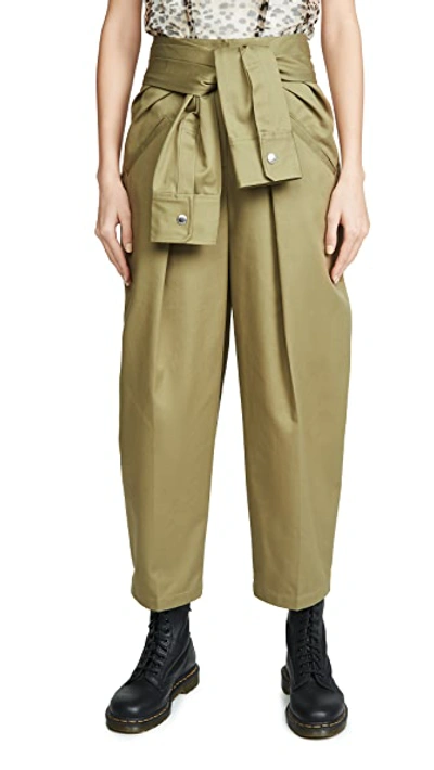 Shop Alexander Wang Cotton Tie Front Waist Trousers In Field Green