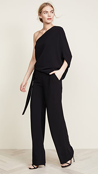 halston heritage asymmetrical wide leg jumpsuit