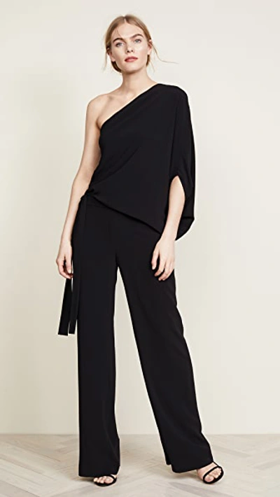 Shop Halston Heritage Asymmetrical Wide Leg Jumpsuit In Black