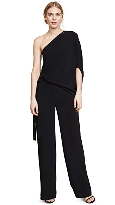 Shop Halston Heritage Asymmetrical Wide Leg Jumpsuit In Black