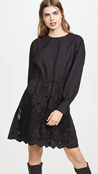 Shop See By Chloé Cinched Waist Dress With Poplin Detail In Black