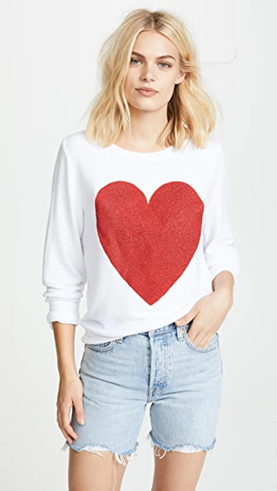 Shop Wildfox Sparkle Heart Baggy Beach Pullover In Clean White