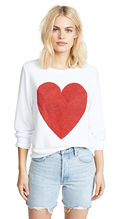 Shop Wildfox Sparkle Heart Baggy Beach Pullover In Clean White