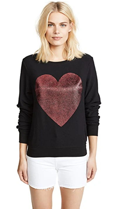 Shop Wildfox Sparkle Heart Baggy Beach Pullover In Jet Black