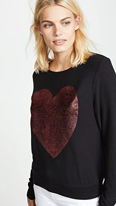 Shop Wildfox Sparkle Heart Baggy Beach Pullover In Jet Black