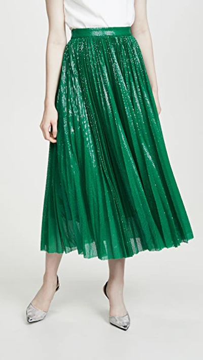 Shop Msgm Pleated Sequin Skirt In Green