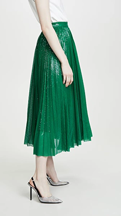 Shop Msgm Pleated Sequin Skirt In Green