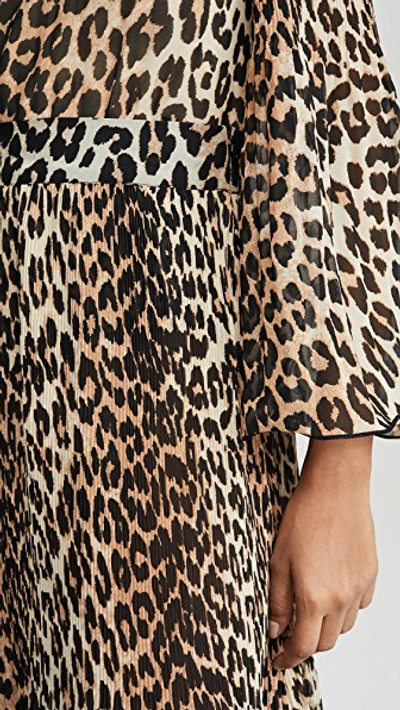 Shop Ganni Pleated Georgette Skirt In Leopard