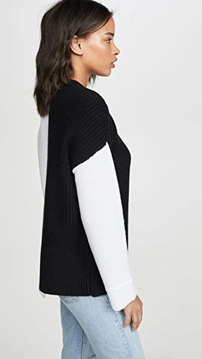 Shop Alice And Olivia Sparrow Crew Neck Asymmetrical Pullover In Black/soft White