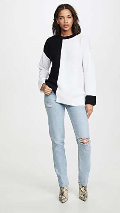 Shop Alice And Olivia Sparrow Crew Neck Asymmetrical Pullover In Black/soft White