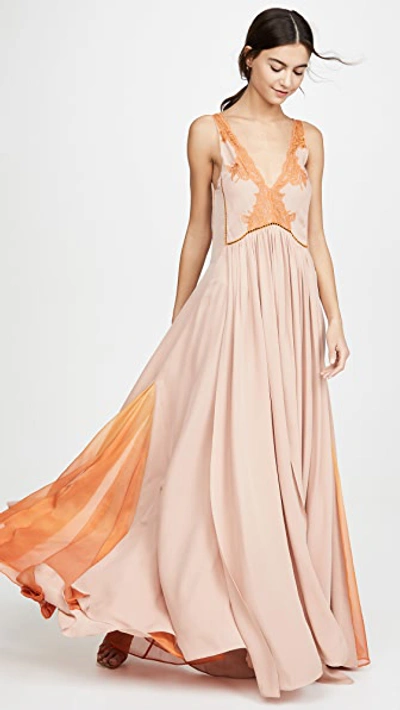 Shop Jonathan Simkhai Ombre Chiffon Fire Gown In Amber Ombre