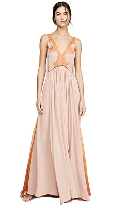 Shop Jonathan Simkhai Ombre Chiffon Fire Gown In Amber Ombre
