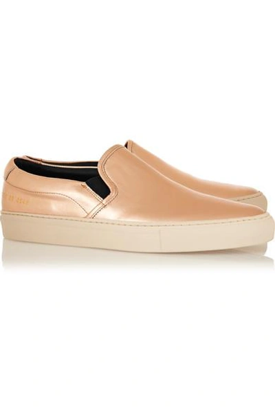 Shop Common Projects Metallic Leather Slip-on Sneakers