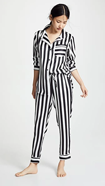 Shop Plush Silky Striped Pj Set In Black/white