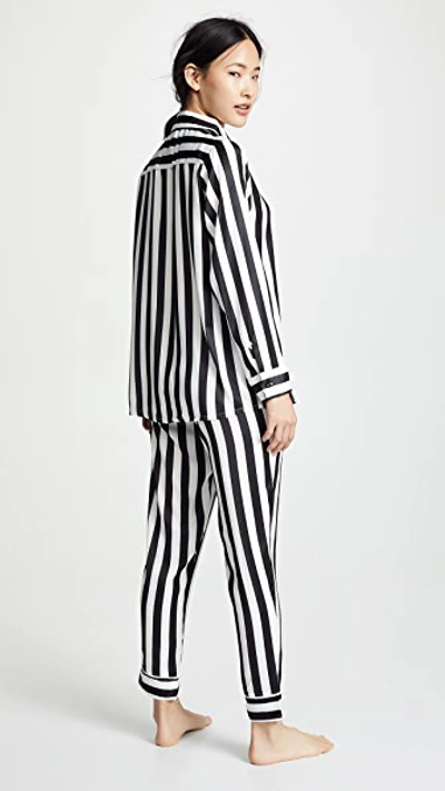 Shop Plush Silky Striped Pj Set In Black/white