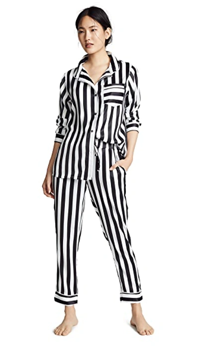 Shop Plush Silky Striped Pj Set In Black/white