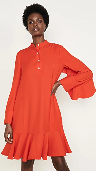 Shop Adeam Ruffle Shirt Dress In Cadmium Red