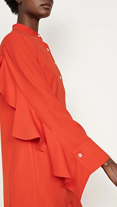 Shop Adeam Ruffle Shirt Dress In Cadmium Red