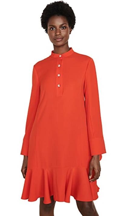 Shop Adeam Ruffle Shirt Dress In Cadmium Red