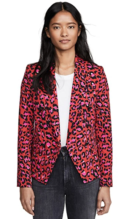 Shop L Agence Kenzie Double Breasted Blazer In Lava/cerise