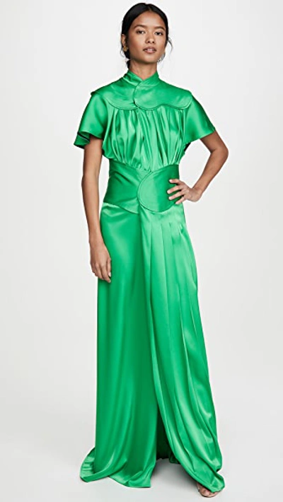 Shop Victoria Beckham Contrast Panel Floor Length Dress In Emerald