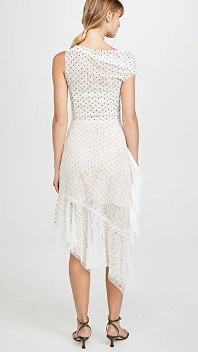Duo Lace Off Shoulder Midi Dress in White Rainbow